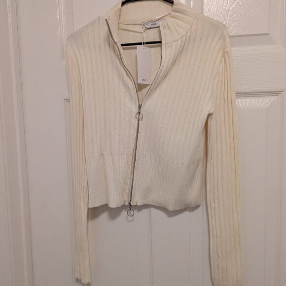 Mango Collared Zip Up White Sweater - Picture 1 of 5